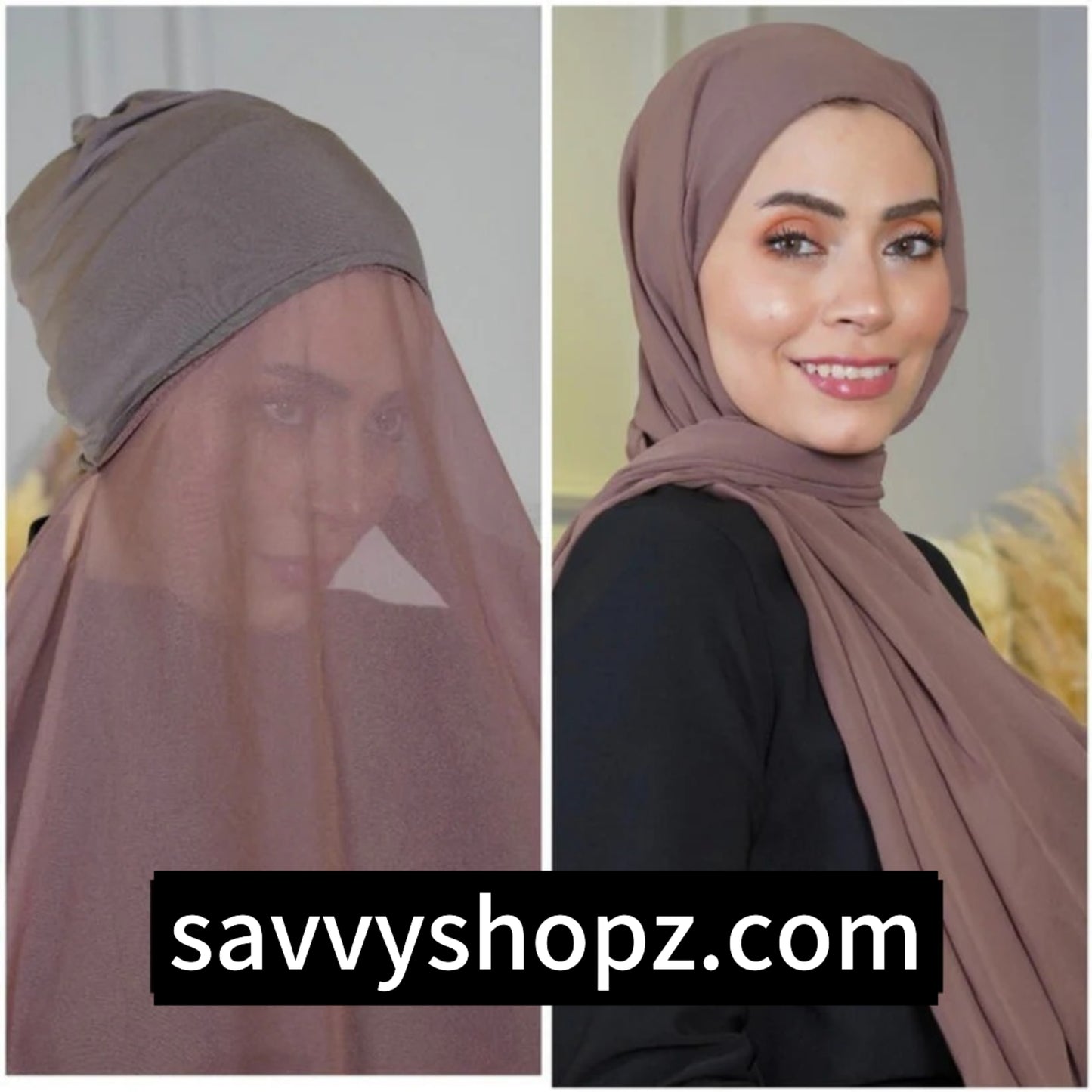 Chiffon Hijab with attached cap - Breathable, Stretchable