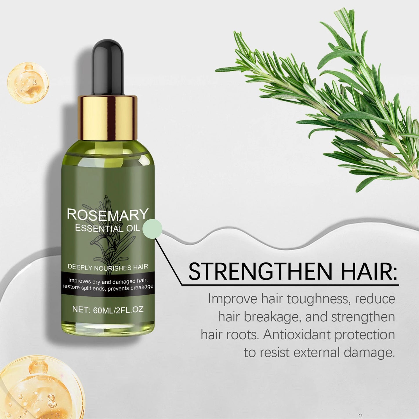 Rosemary Hair Essentiall Oil for Man Woman Smoothing Hair Strengthening Nourishing Brightening Moisturing Softening Luster Hair Care Product worlds best hair oil #1 hair growth long shiny. 1000+ satisfied customers