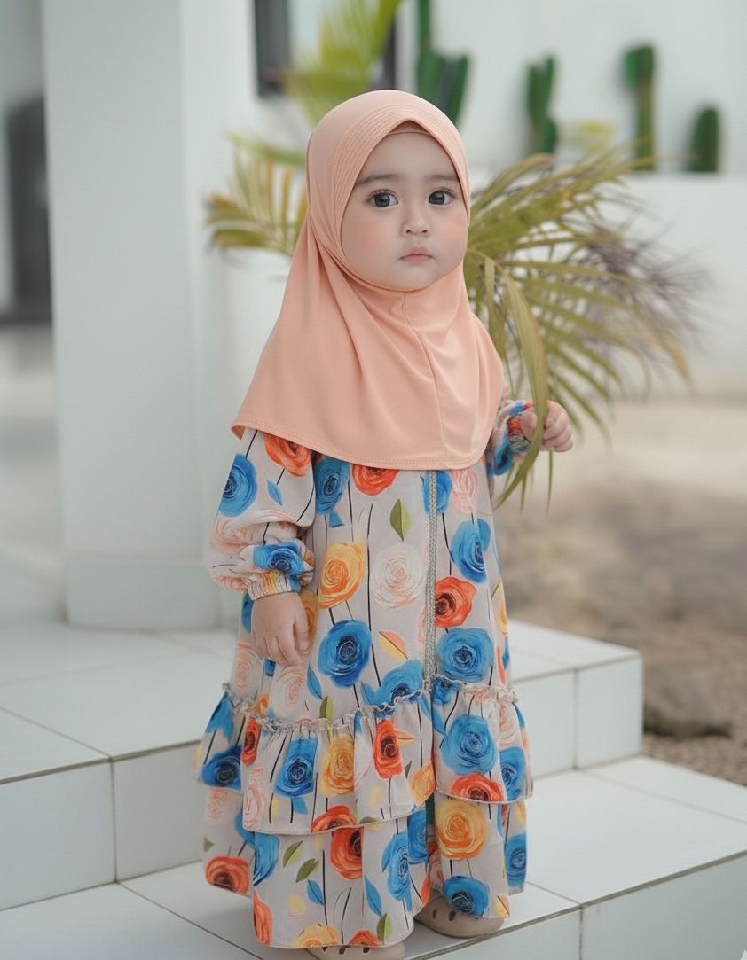 Children Abaya Dress  - Easy to Wear Kids Abaya - Floral Print Abaya