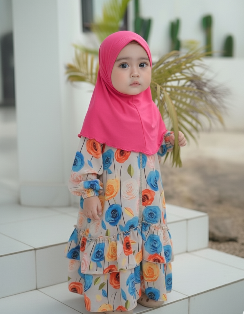 Children Abaya Dress  - Easy to Wear Kids Abaya - Floral Print Abaya