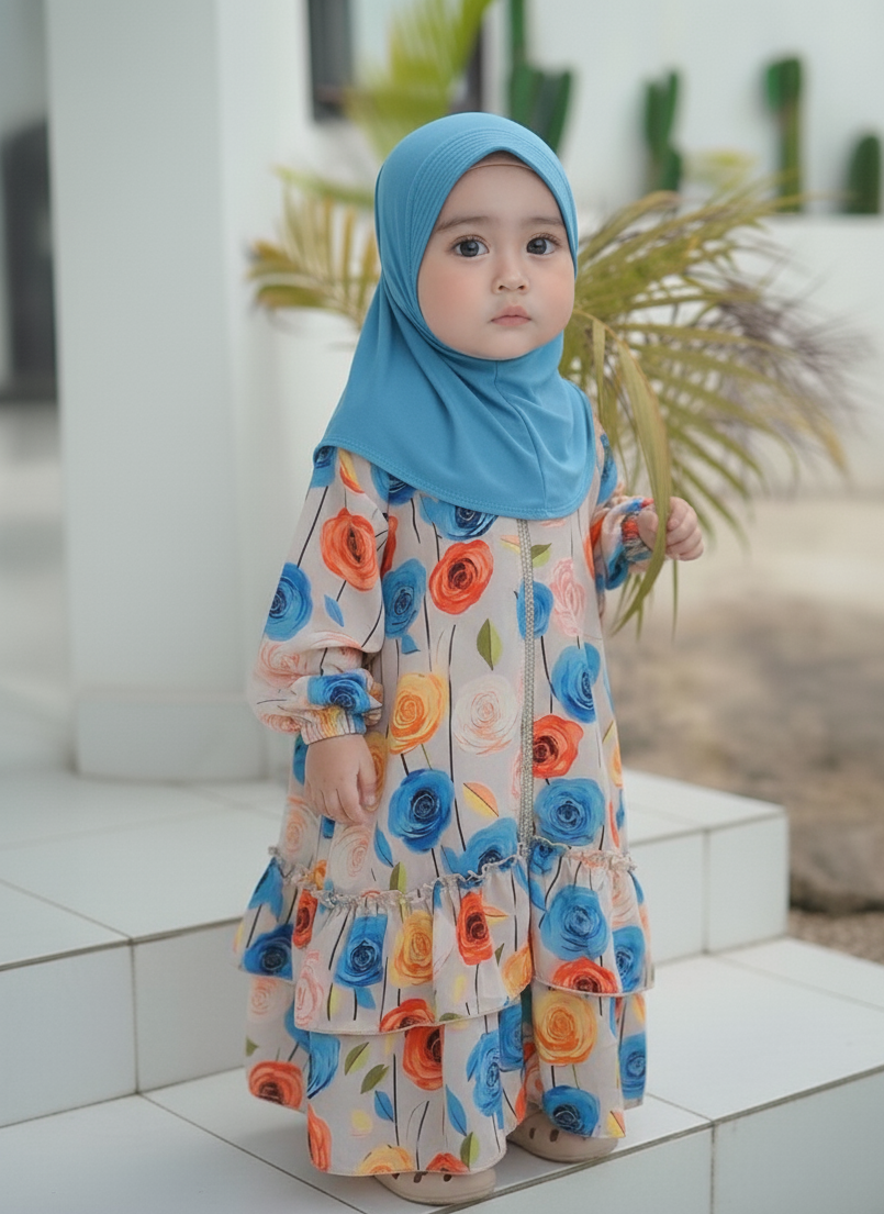 Children Abaya Dress  - Easy to Wear Kids Abaya - Floral Print Abaya