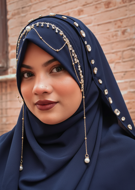 Habibi Queen Hijab: Ready-to-Wear Instant Hijab with Embellished Chain Detailing