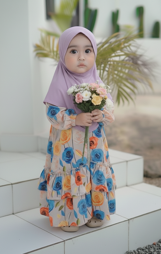 Children Abaya Dress  - Easy to Wear Kids Abaya - Floral Print Abaya