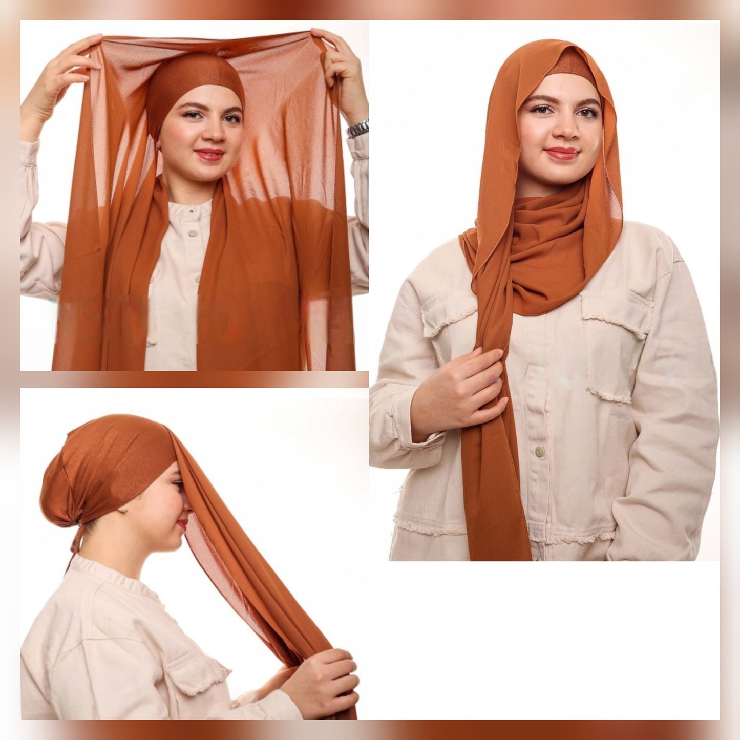Flowy Chiffon Hijab  with attached cap - Soft Chiffon Hijab