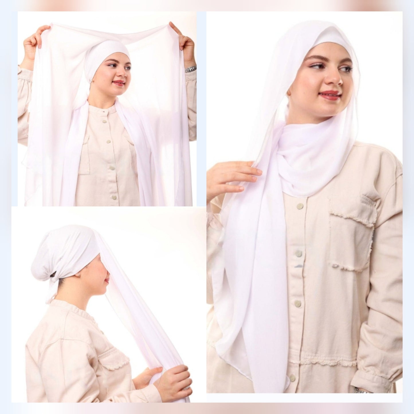 Flowy Chiffon Hijab  with attached cap - Soft Chiffon Hijab
