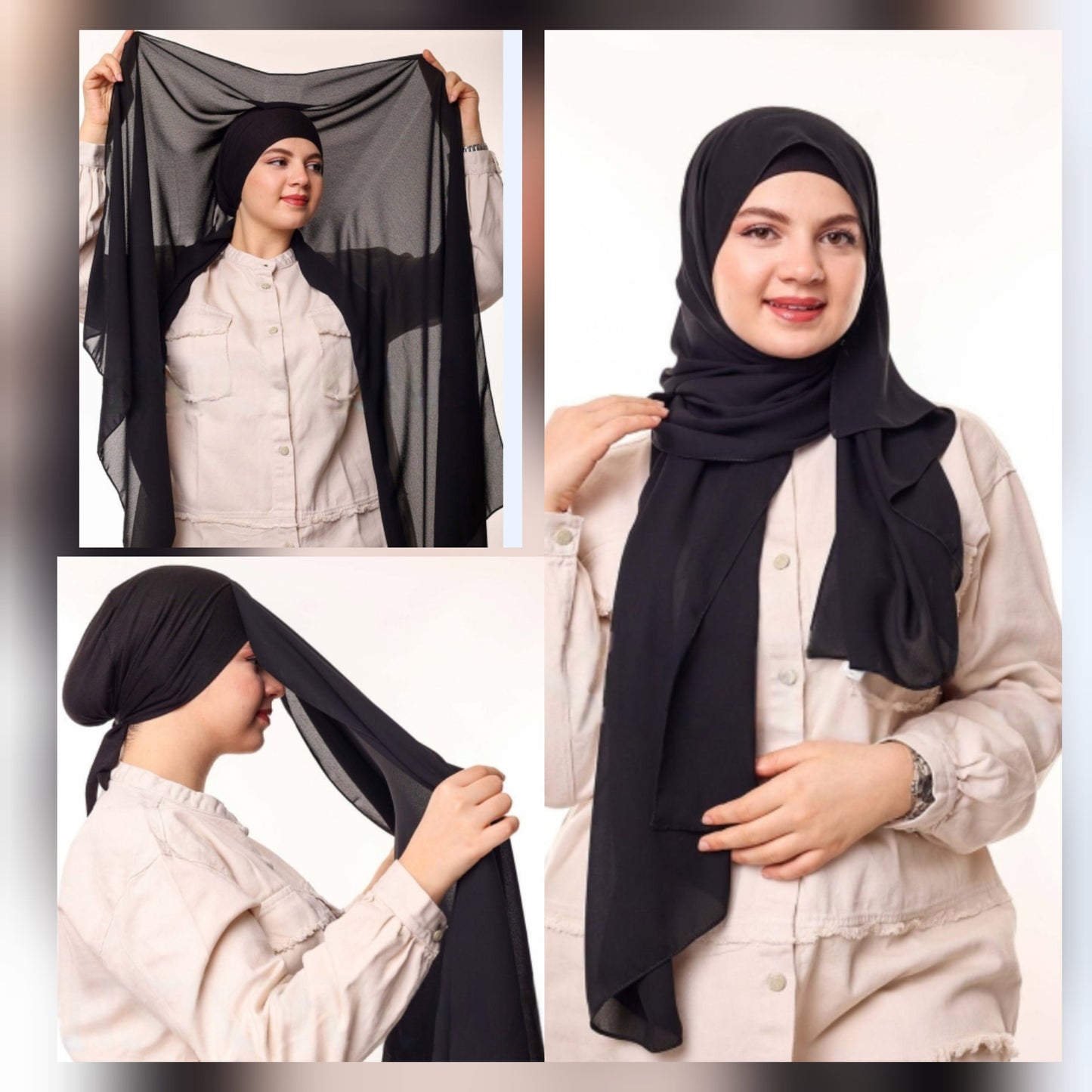 Flowy Chiffon Hijab  with attached cap - Soft Chiffon Hijab