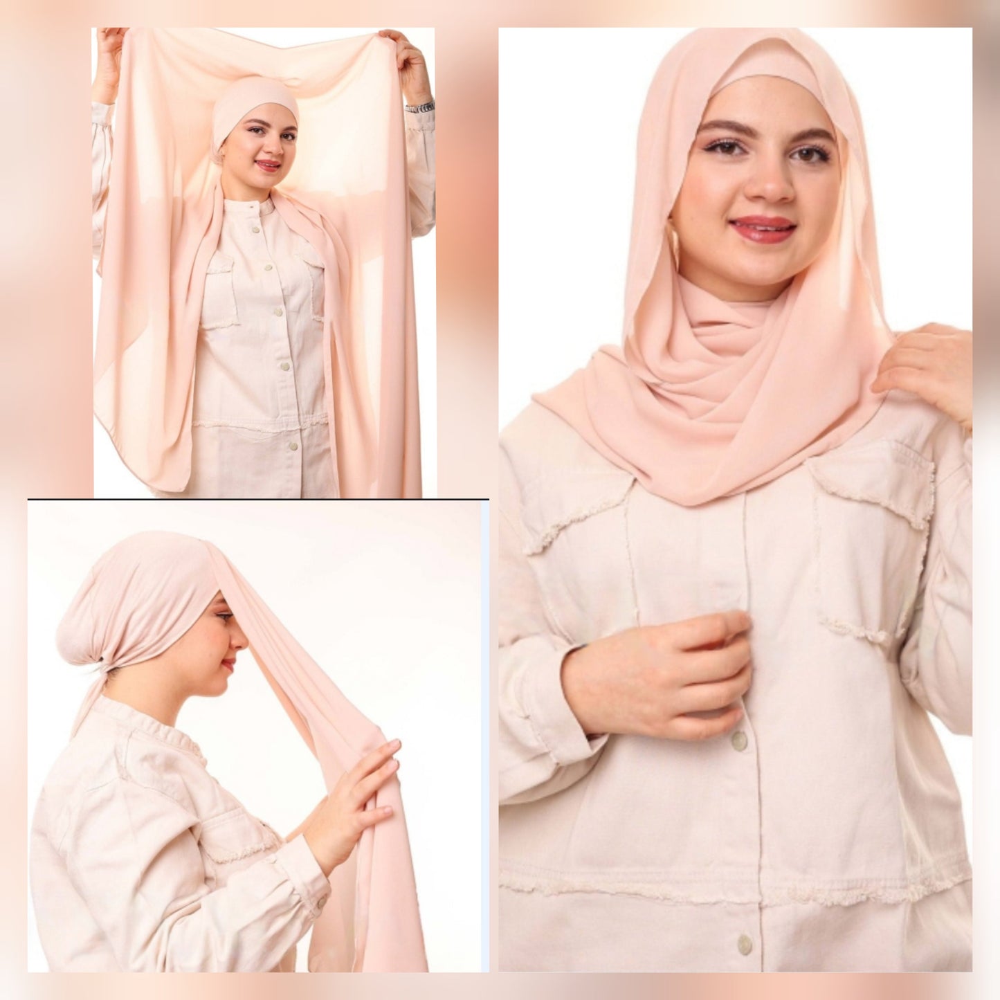 Flowy Chiffon Hijab  with attached cap - Soft Chiffon Hijab