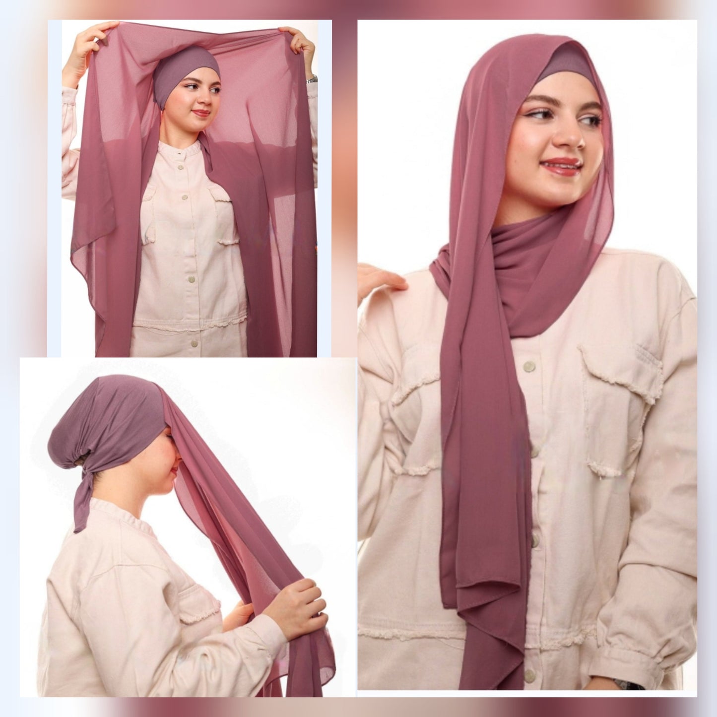Flowy Chiffon Hijab  with attached cap - Soft Chiffon Hijab