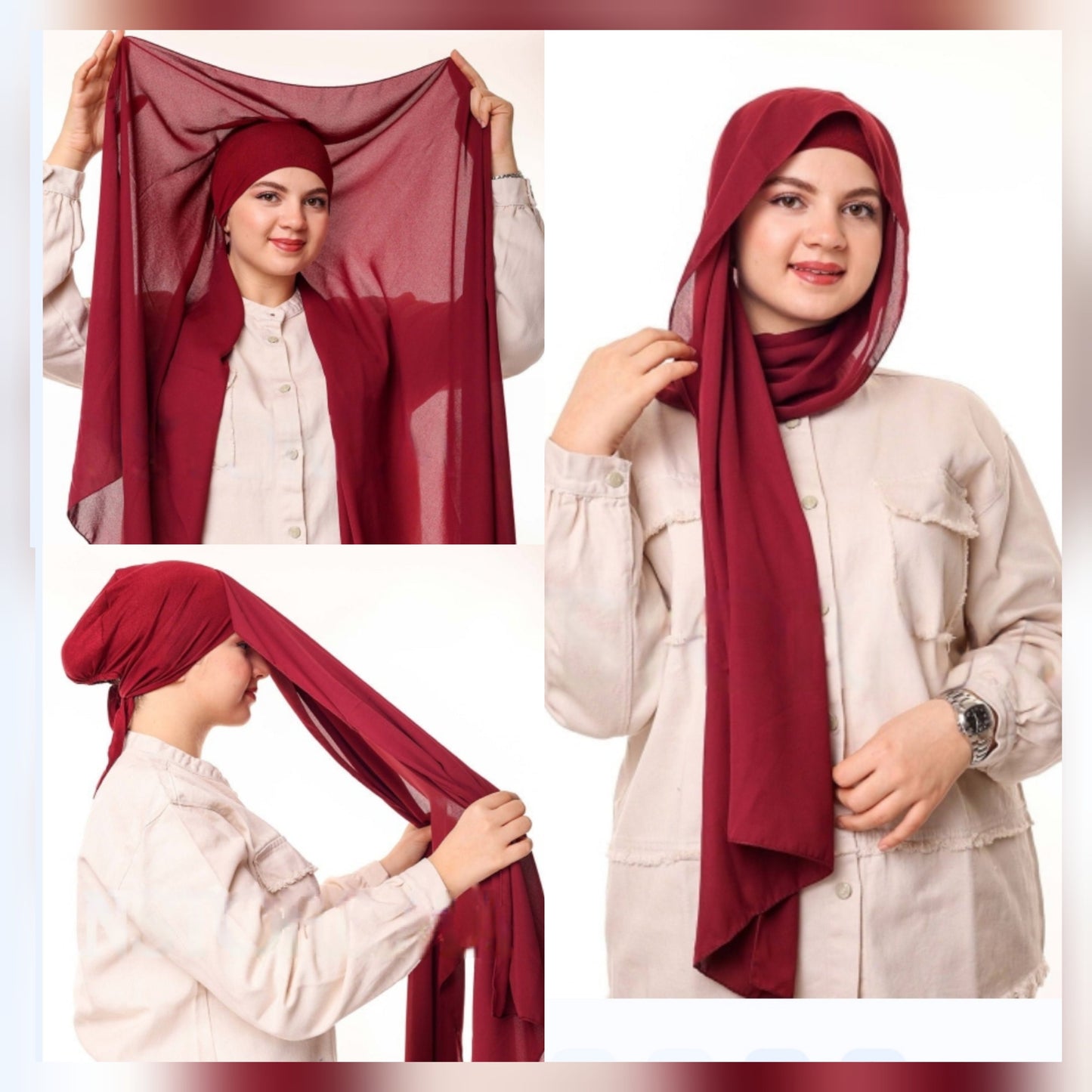 Flowy Chiffon Hijab  with attached cap - Soft Chiffon Hijab