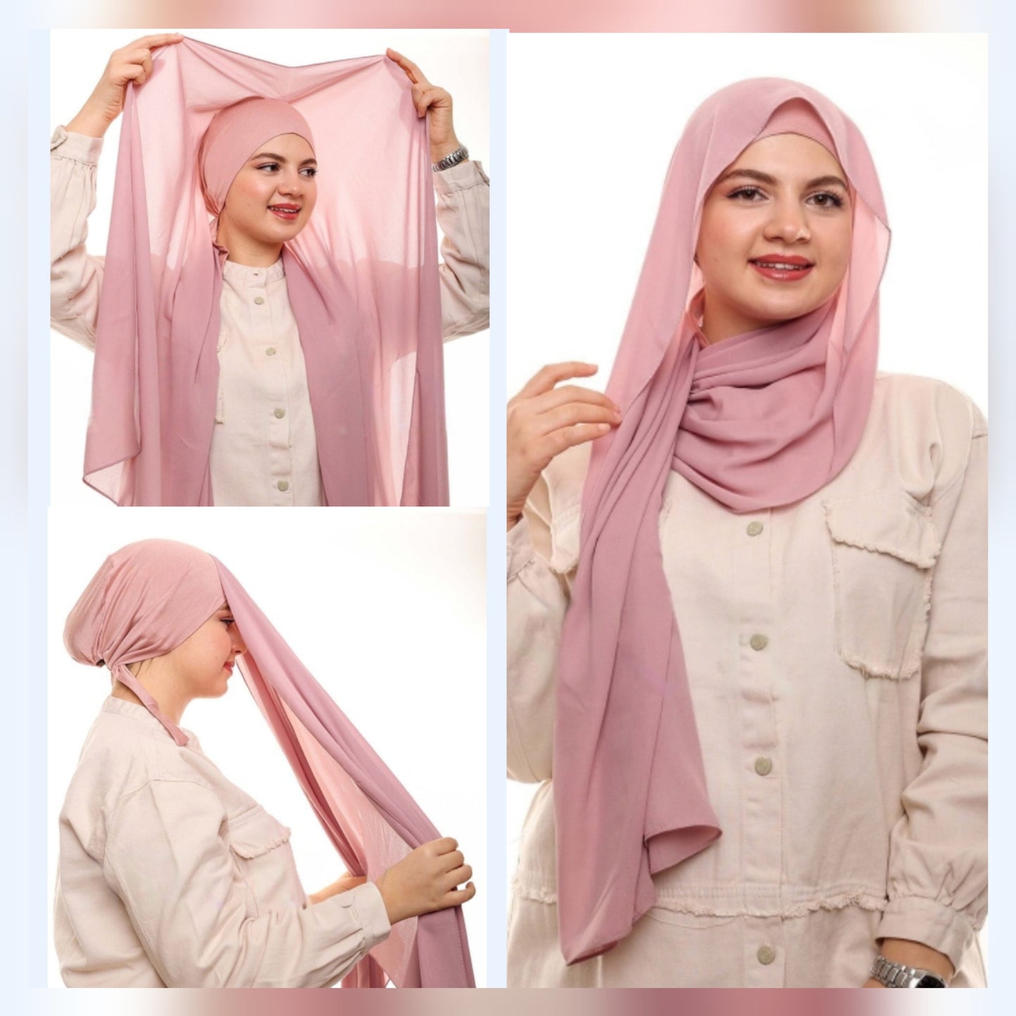 Flowy Chiffon Hijab  with attached cap - Soft Chiffon Hijab