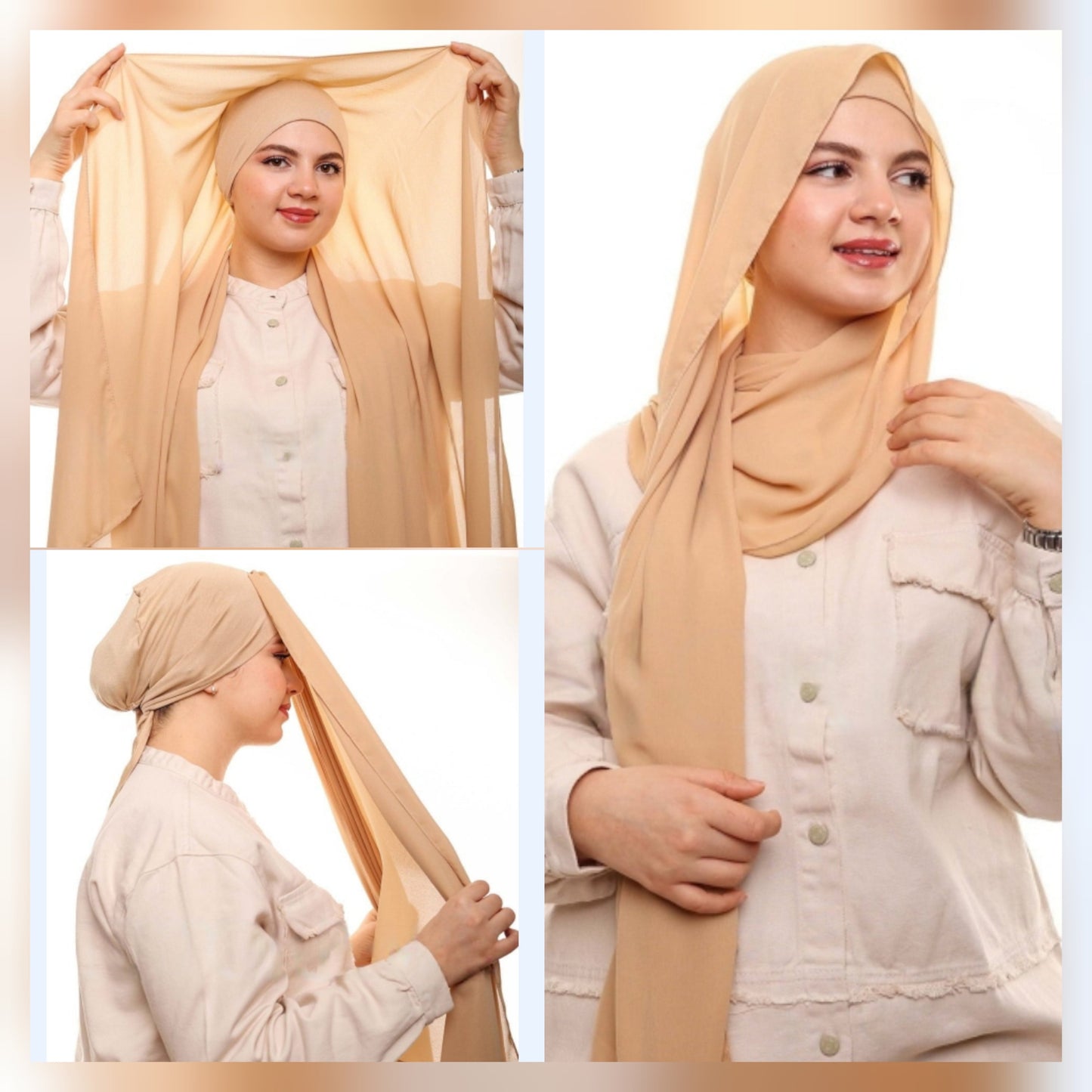 Flowy Chiffon Hijab  with attached cap - Soft Chiffon Hijab