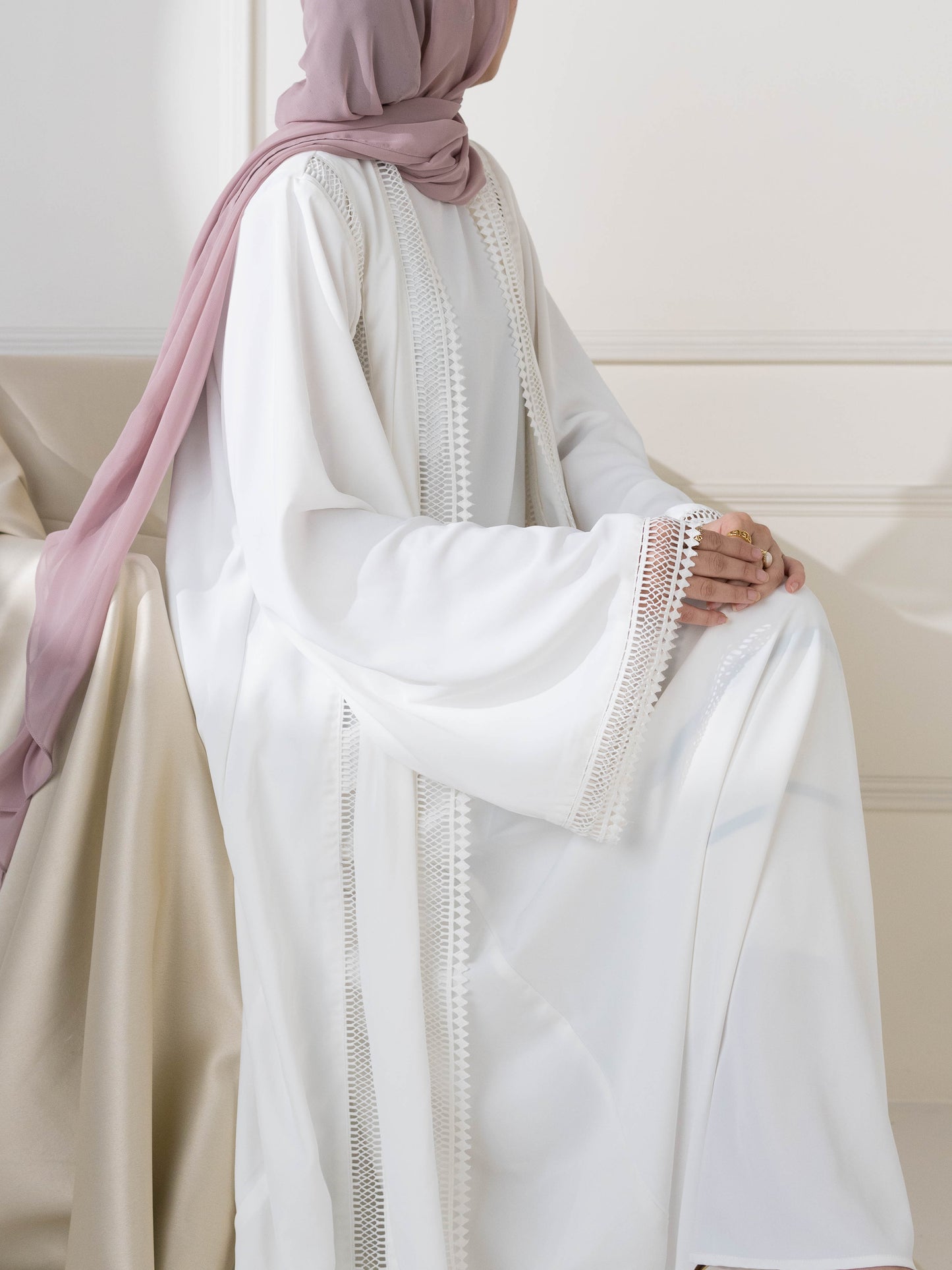 Falak Lace Two-Piece Abaya - White