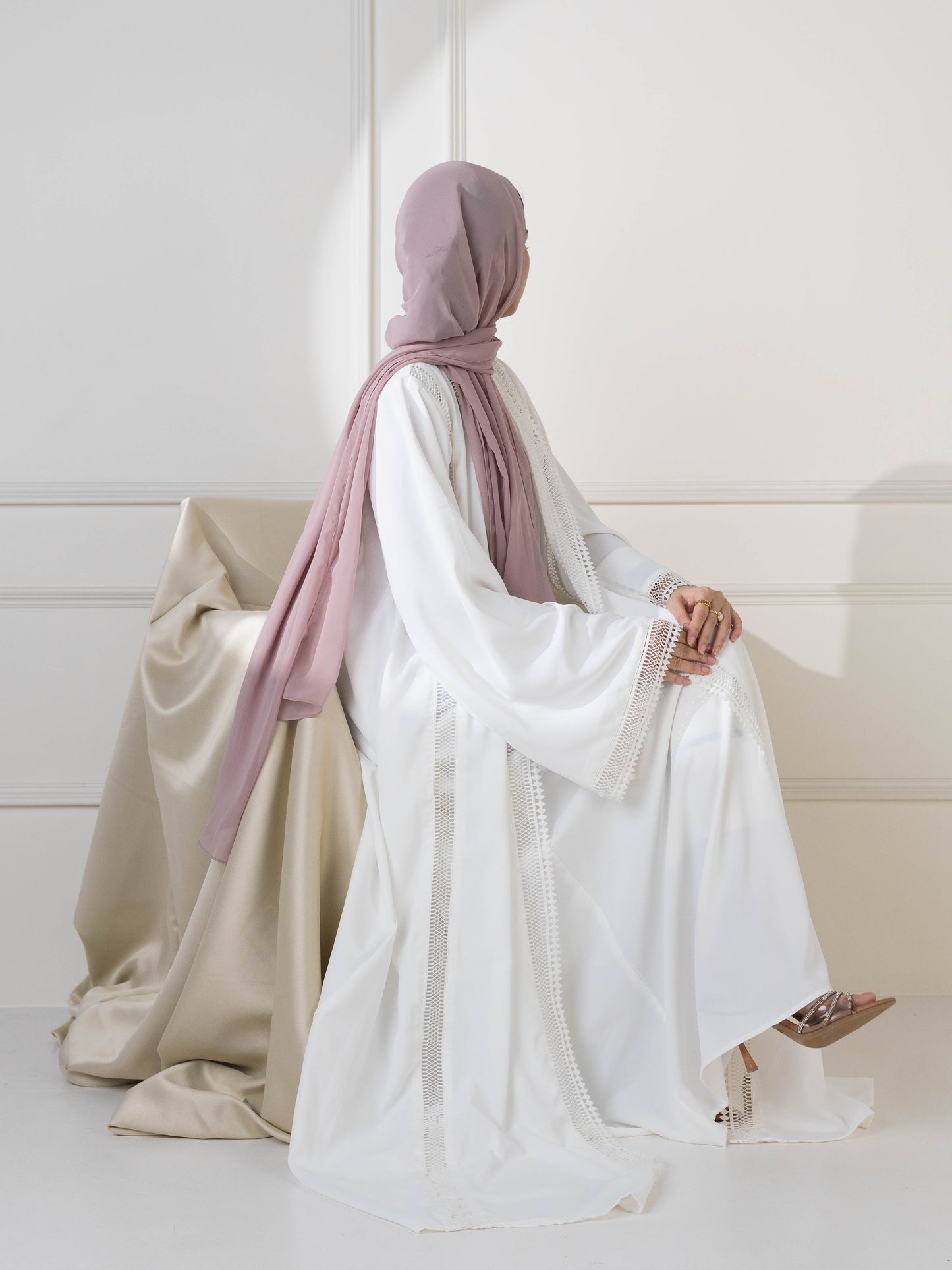 Falak Lace Two-Piece Abaya - White