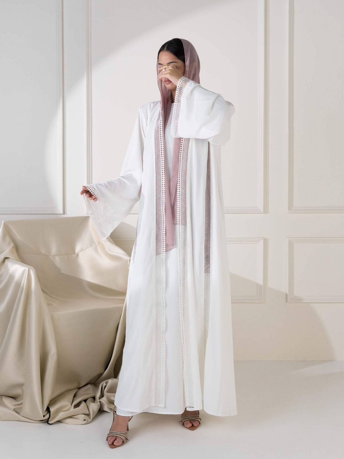 Falak Lace Two-Piece Abaya - White