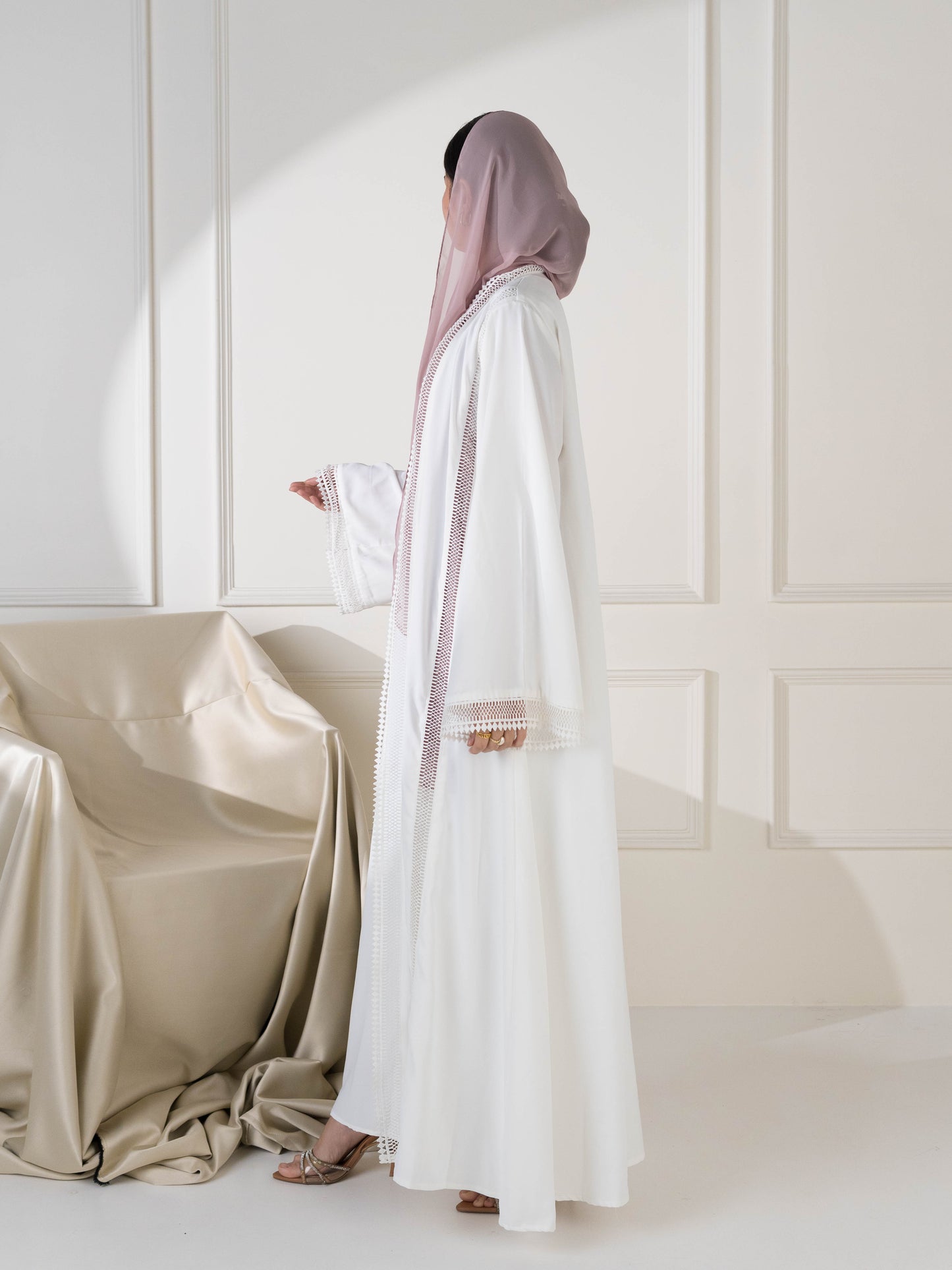 Falak Lace Two-Piece Abaya - White