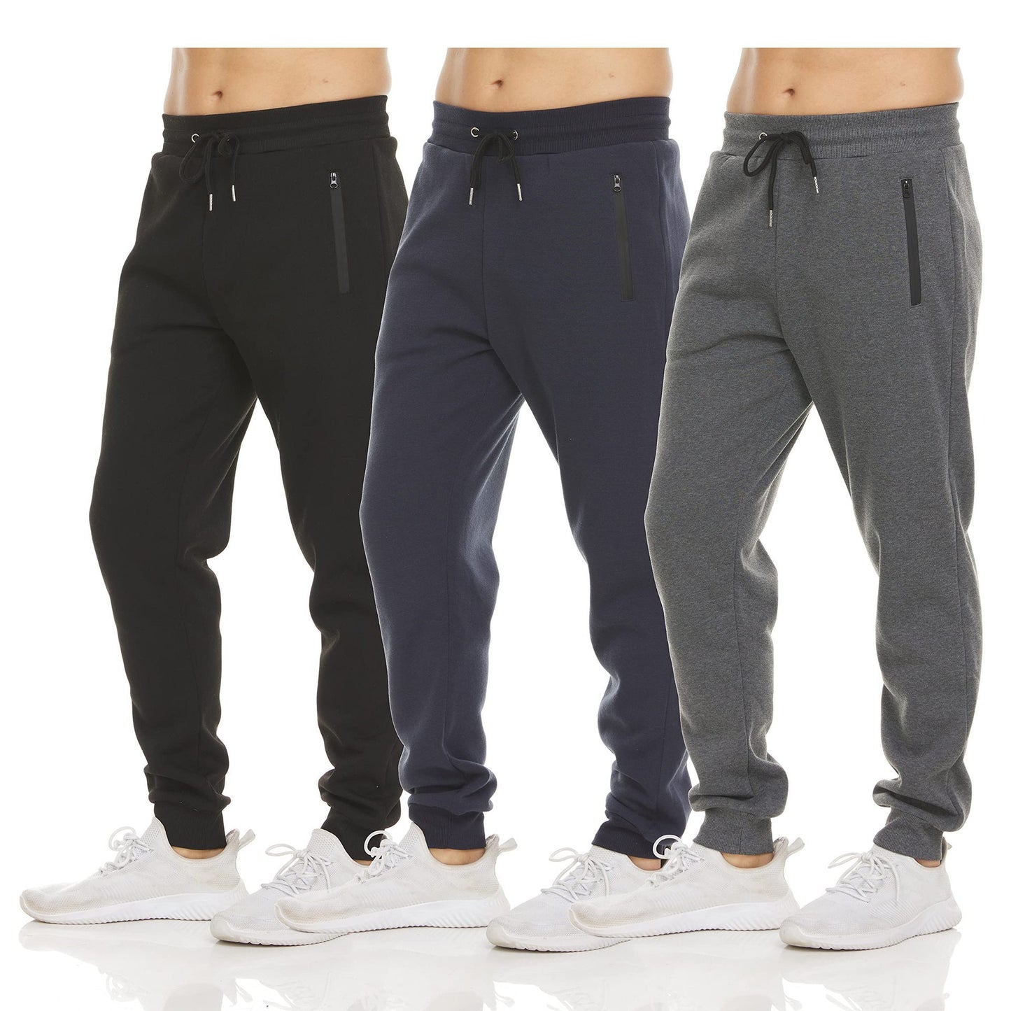 Men's Sports Trousers Slim Fit Casual Sweatpants Zipper Ankle-tied Solid Color Skinny Pants Running Trousers