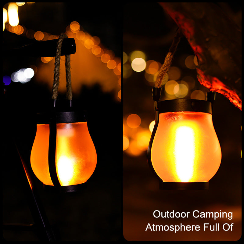 New Solar Hemp Rope Flame Lamp Hanging Outdoor Camping Lamp Charging Courtyard Decoration Multi-function Lighting Lamp