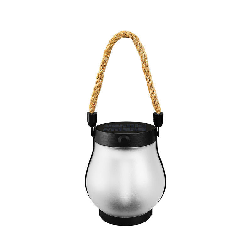 New Solar Hemp Rope Flame Lamp Hanging Outdoor Camping Lamp Charging Courtyard Decoration Multi-function Lighting Lamp