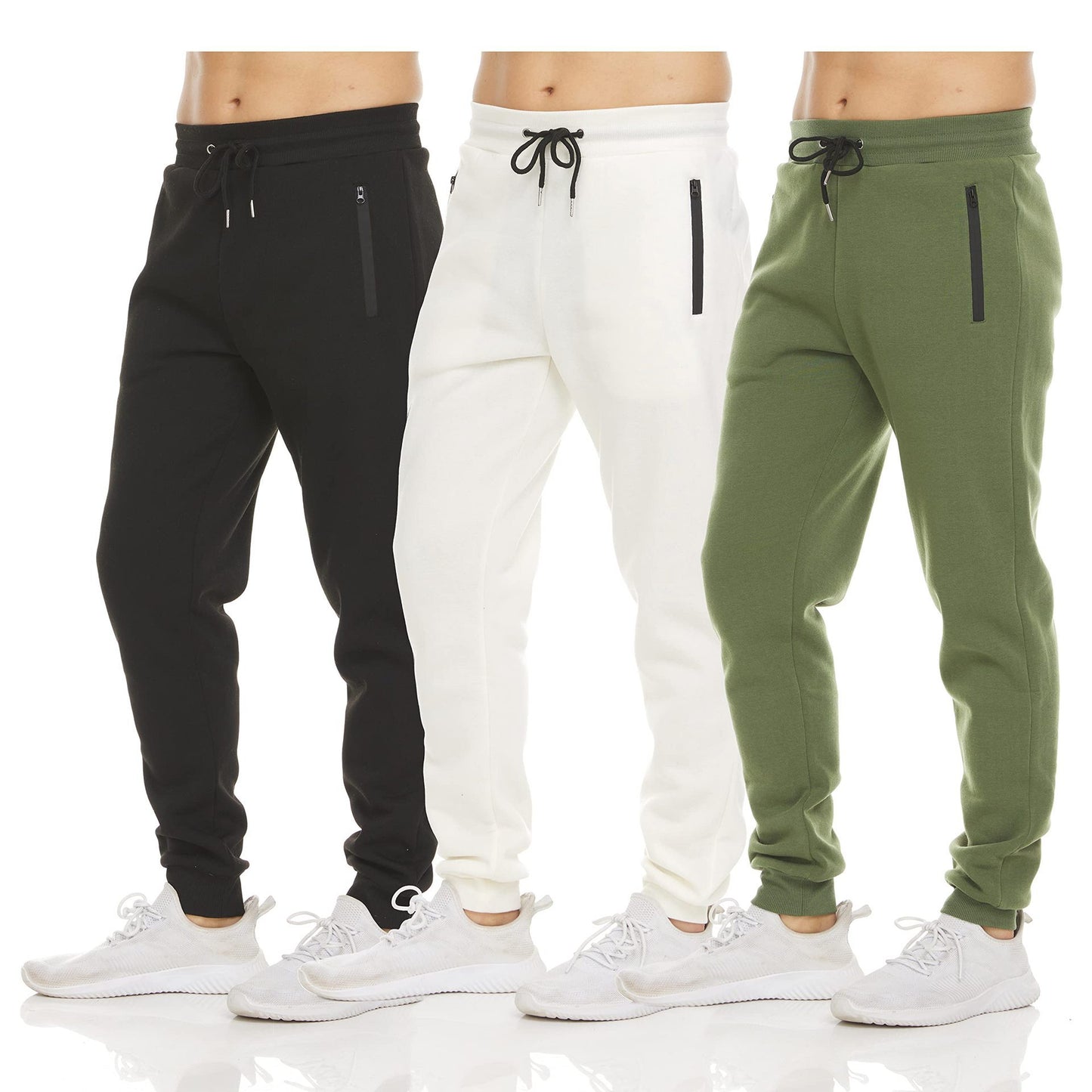Men's Sports Trousers Slim Fit Casual Sweatpants Zipper Ankle-tied Solid Color Skinny Pants Running Trousers