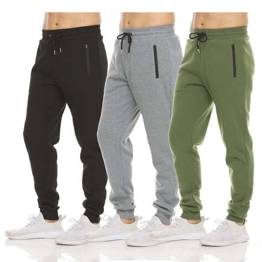 Men's Sports Trousers Slim Fit Casual Sweatpants Zipper Ankle-tied Solid Color Skinny Pants Running Trousers