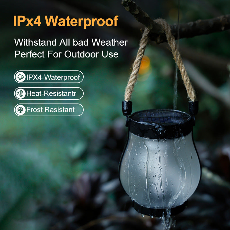 New Solar Hemp Rope Flame Lamp Hanging Outdoor Camping Lamp Charging Courtyard Decoration Multi-function Lighting Lamp
