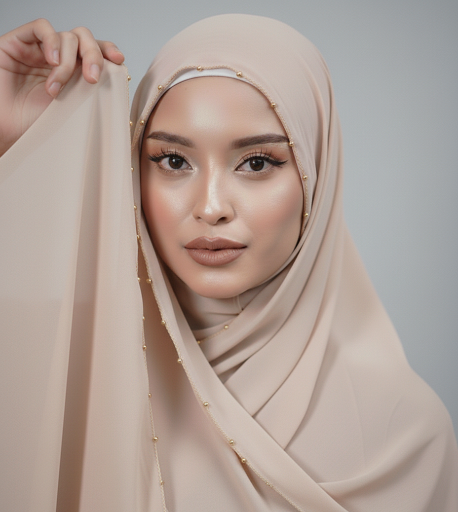 beige _beaded_silk_hijab_with_cap_for_wedding_-_best_selling_hijab_in_pakistan