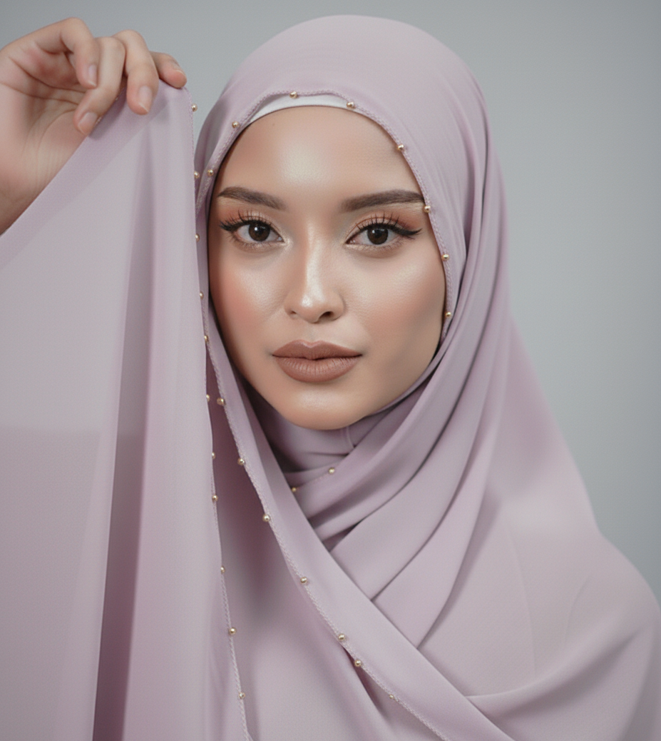 lavender luxury_beaded_silk_hijab_with_cap_for_wedding_-_best_selling_hijab_in_pakistan