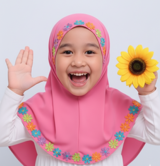 pink attractive floral hijab for kids