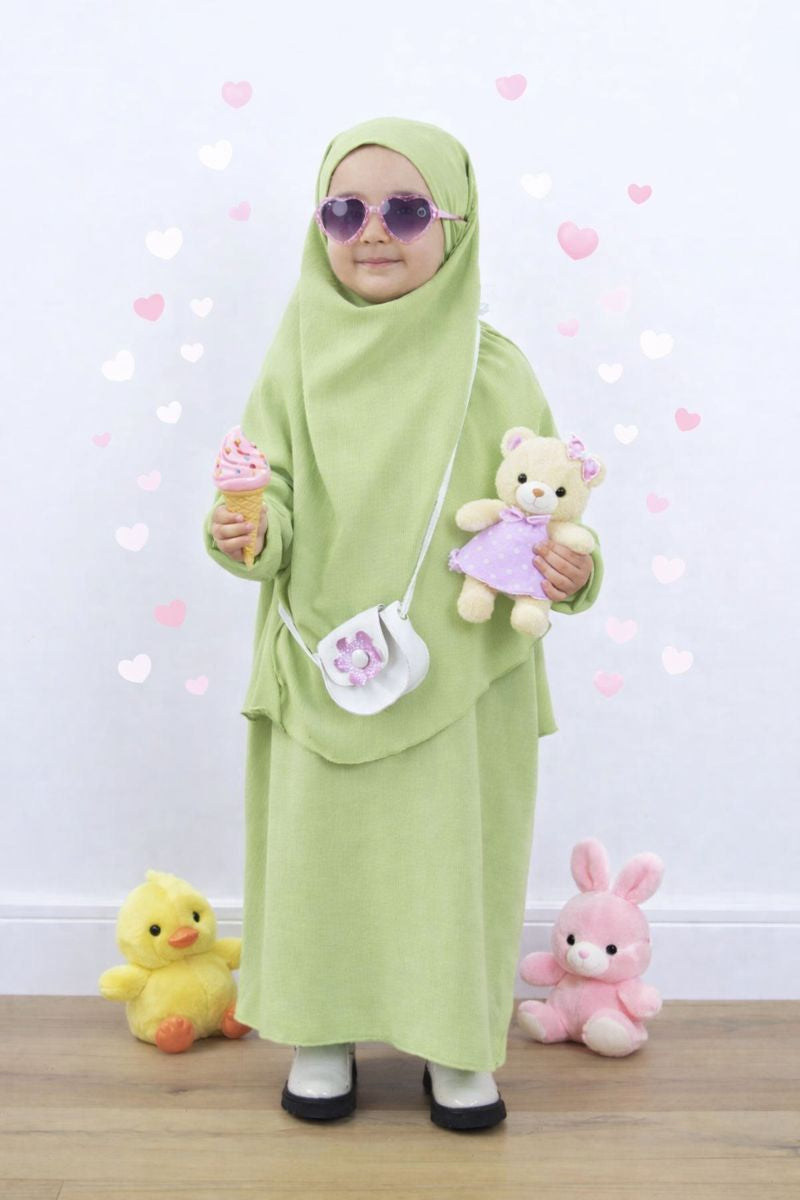 Kids Abaya With Hijab Set - Soft Fabric Kids Abaya