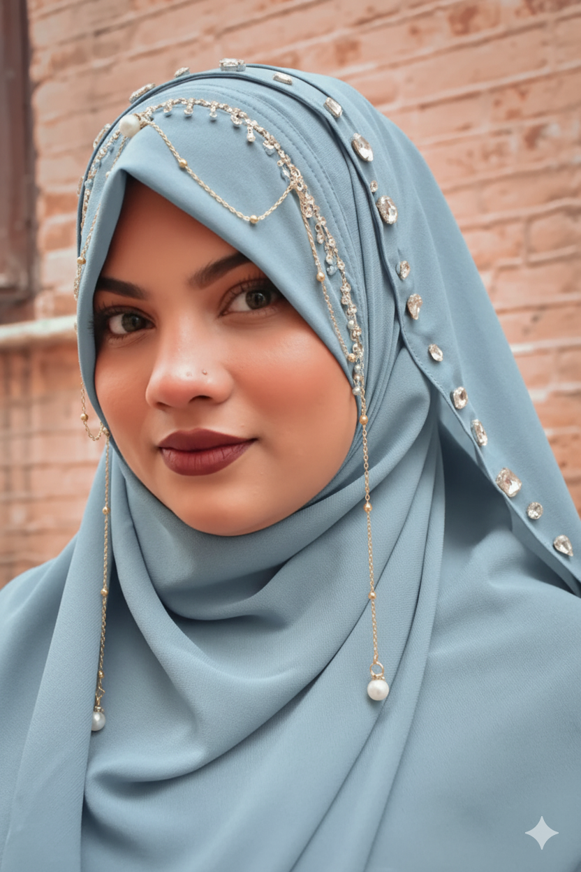 Habibi Queen Hijab: Ready-to-Wear Instant Hijab with Embellished Chain Detailing