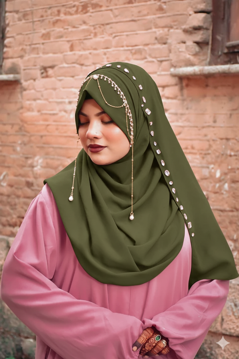 Habibi Queen Hijab: Ready-to-Wear Instant Hijab with Embellished Chain Detailing