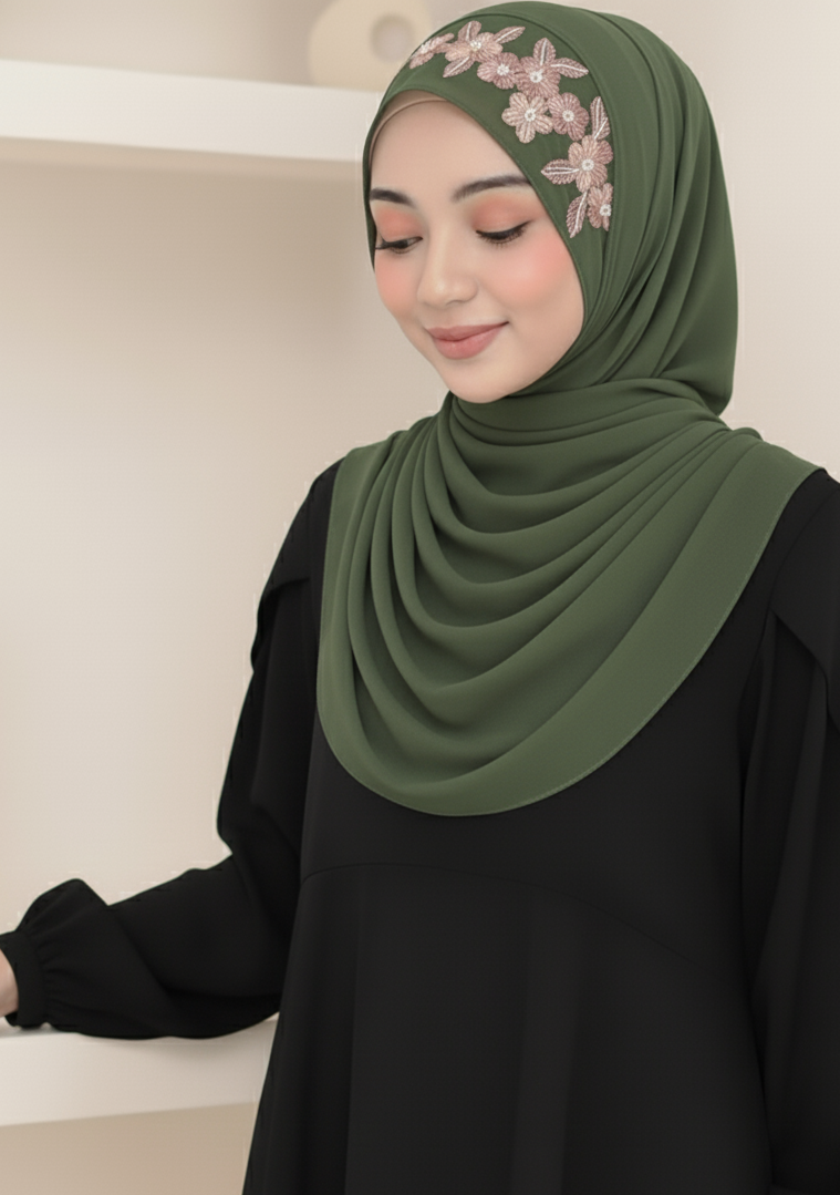 Embroidery Zip Dafi Hijab Set -  Loop Dafi Hijab