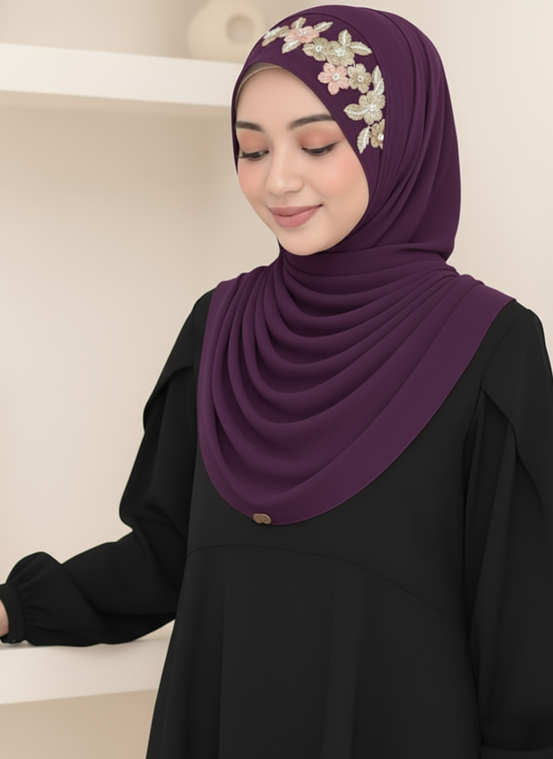Embroidery Zip Dafi Hijab Set -  Loop Dafi Hijab