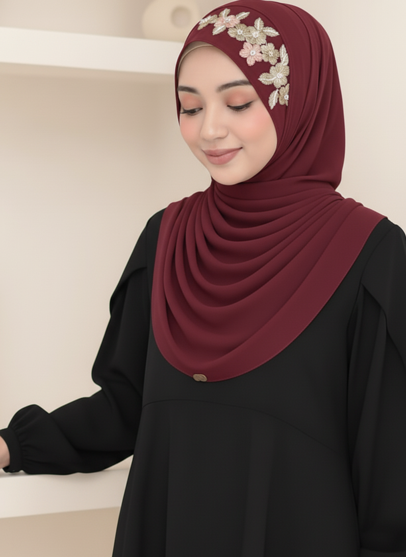 Embroidery Zip Dafi Hijab Set -  Loop Dafi Hijab