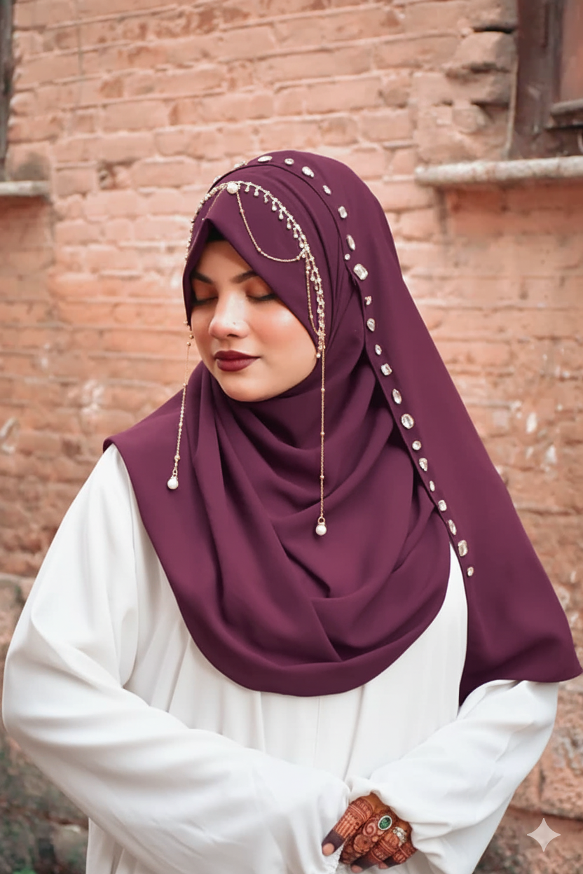 Habibi Queen Hijab: Ready-to-Wear Instant Hijab with Embellished Chain Detailing