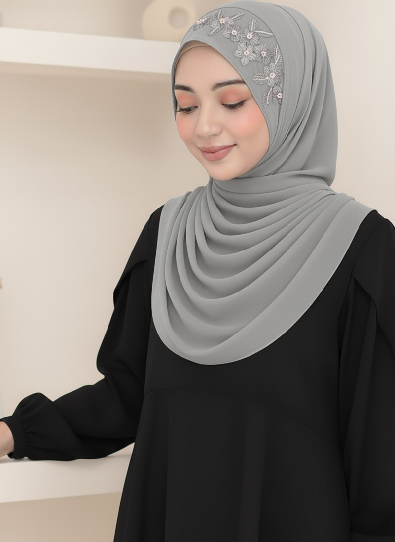 Embroidery Zip Dafi Hijab Set -  Loop Dafi Hijab
