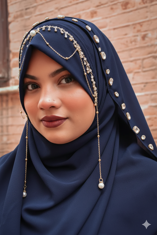 Habibi Queen Hijab: Ready-to-Wear Instant Hijab with Embellished Chain Detailing