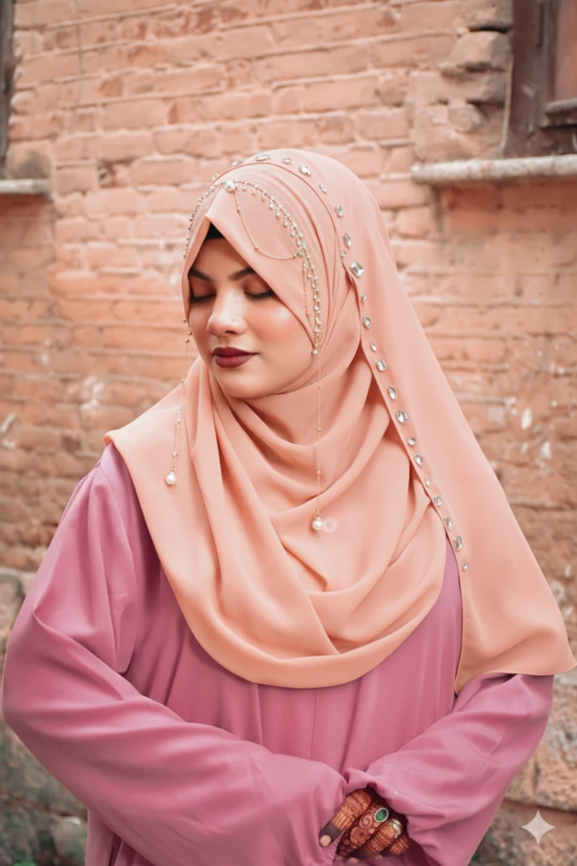 Habibi Queen Hijab: Ready-to-Wear Instant Hijab with Embellished Chain Detailing
