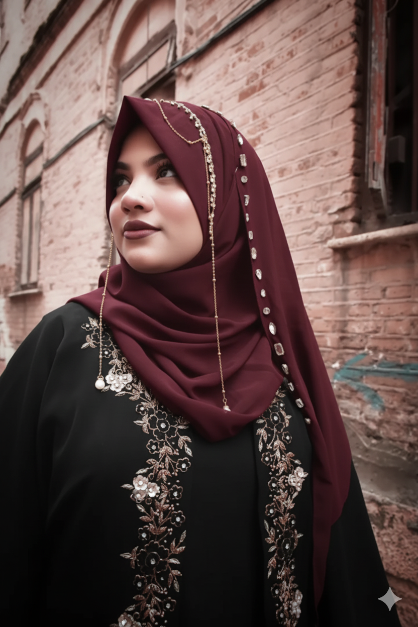 Habibi Queen Hijab: Ready-to-Wear Instant Hijab with Embellished Chain Detailing