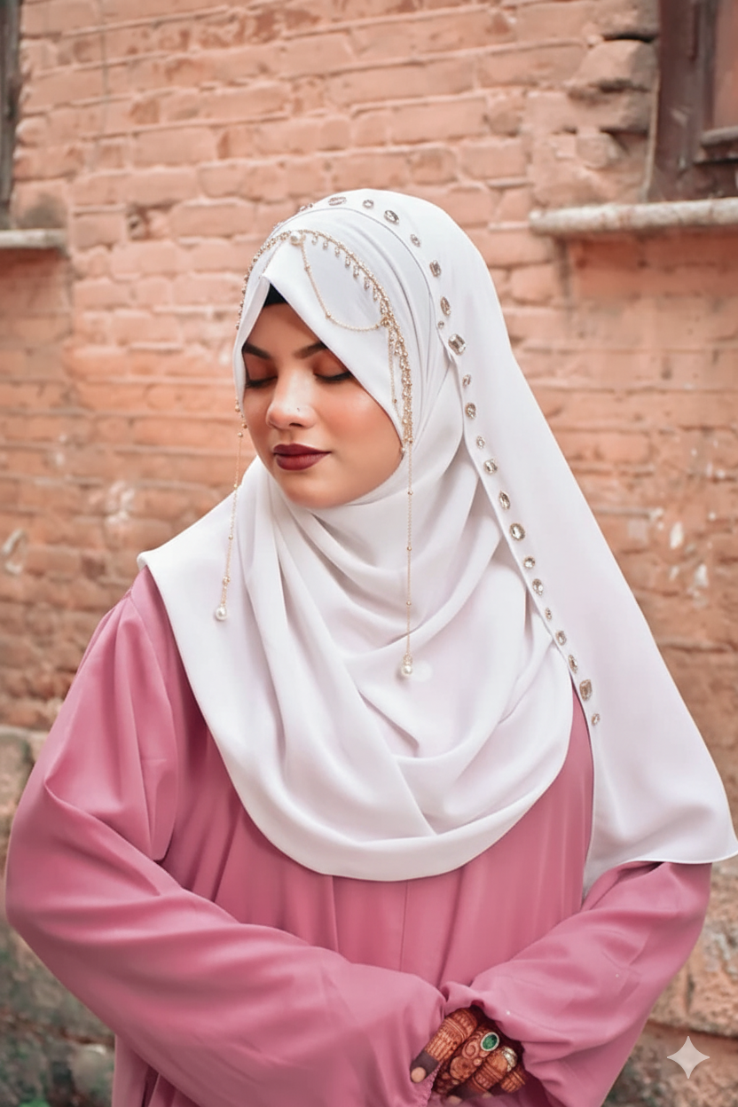 Habibi Queen Hijab: Ready-to-Wear Instant Hijab with Embellished Chain Detailing