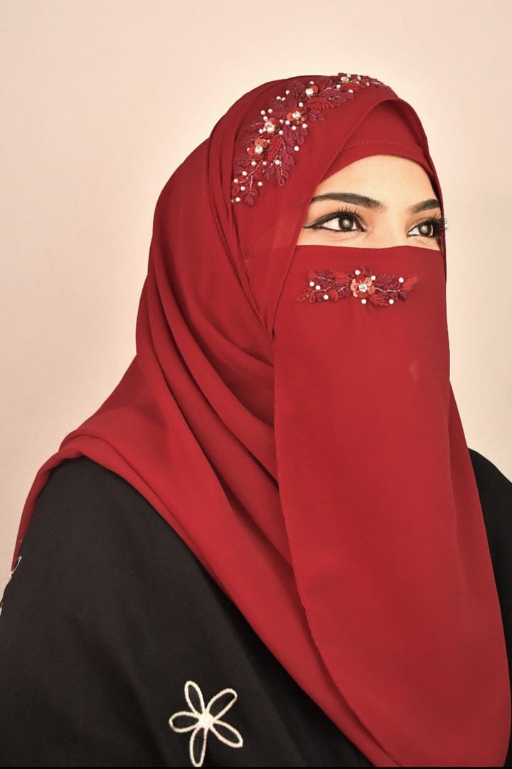 marron “Lightweight Malaysian chiffon hijab with attached niqab, soft and flowy fabric.”