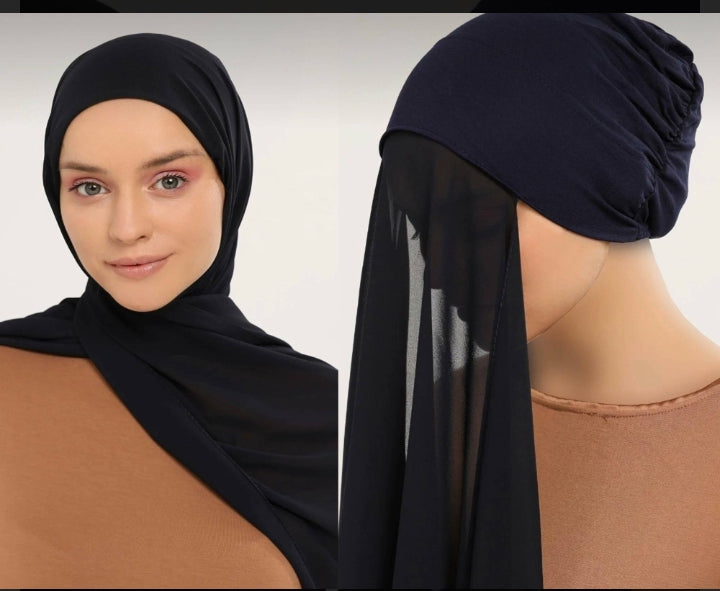 Chiffon Hijab with attached cap