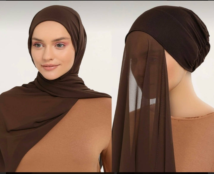 Chiffon Hijab with attached cap