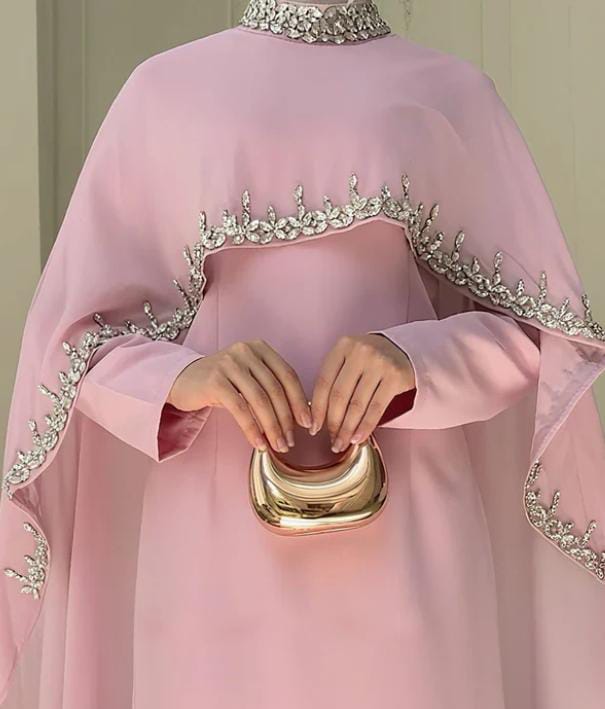 Wedding Abaya - Luxury Embroidery Pearl Abaya with diamond Hijab