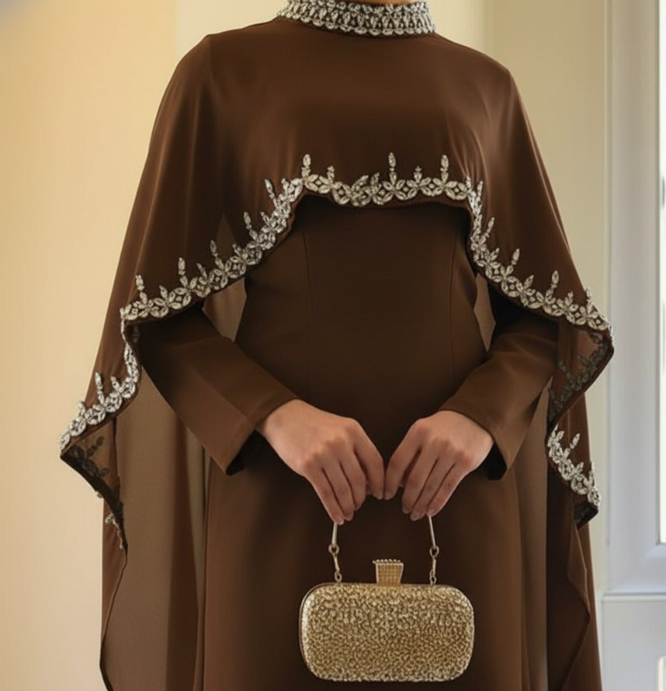 Wedding Abaya - Luxury Embroidery Pearl Abaya with diamond Hijab