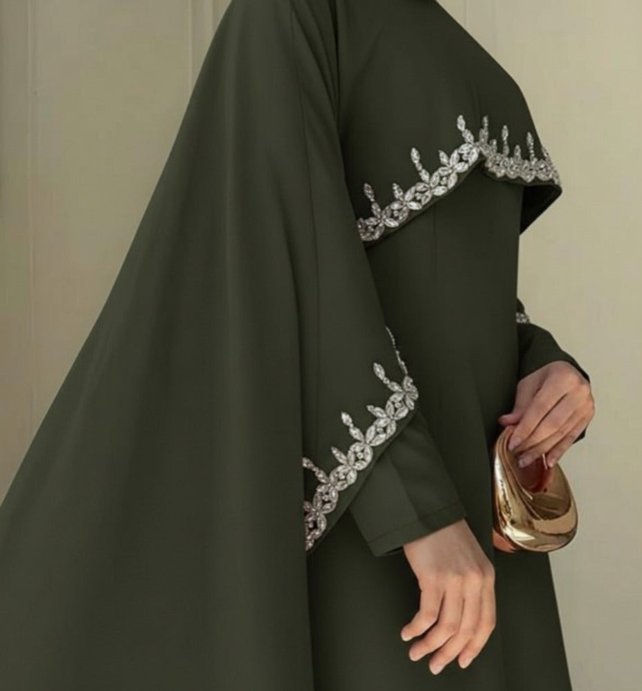 Wedding Abaya - Luxury Embroidery Pearl Abaya with diamond Hijab