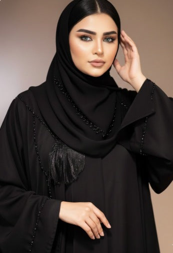 Luxury Black Nidha Abaya - Fancy Premium Abaya