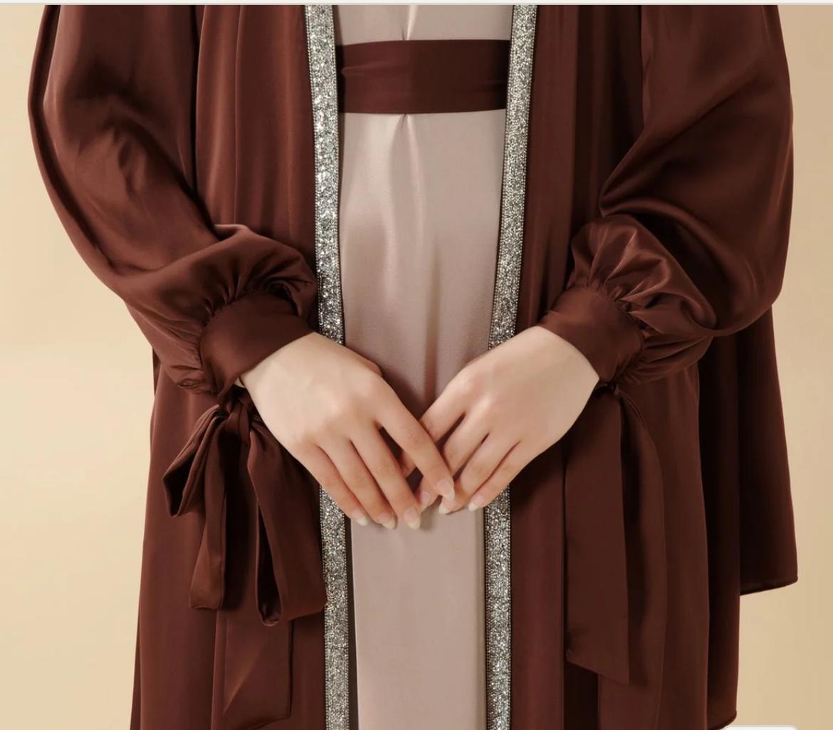 Bow Tie Sleeve Abaya Set With Long-sleeve Inner Dress