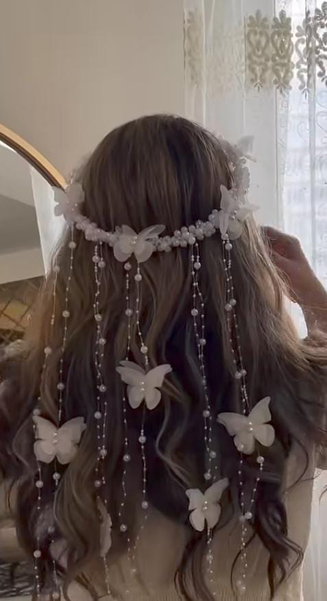 Butterfly pearl hair crown for girls and women