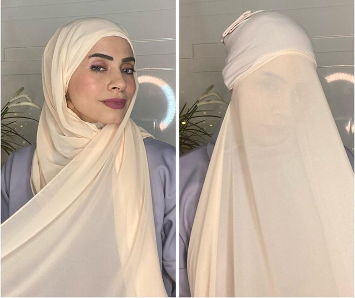 Chiffon Hijab with attached cap - Breathable, Stretchable